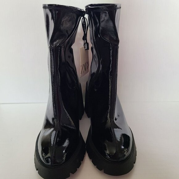 ZARA HIGH-HEEL FAUX PATENT ANKLE BOOTS WITH TRACK SOLE BLACK SIZE 10 | 3118/010 - Picture 10 of 11